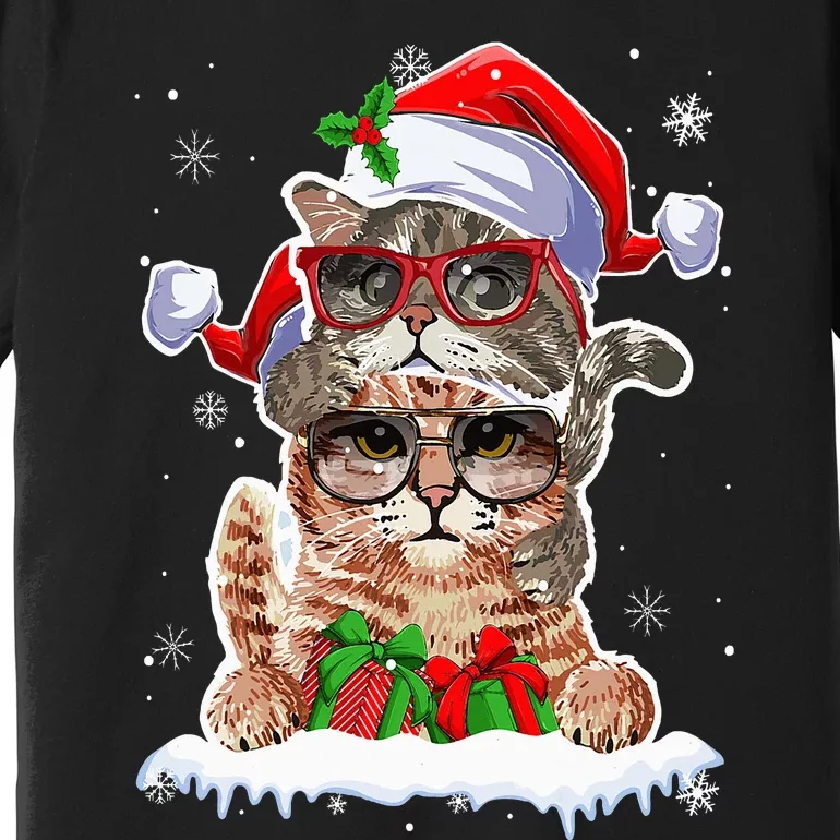 Cat Christmas Santa Cat Mom Cat Dad Cat Lover Merry Catmas Premium T-Shirt