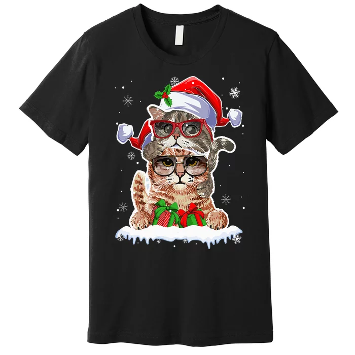 Cat Christmas Santa Cat Mom Cat Dad Cat Lover Merry Catmas Premium T-Shirt