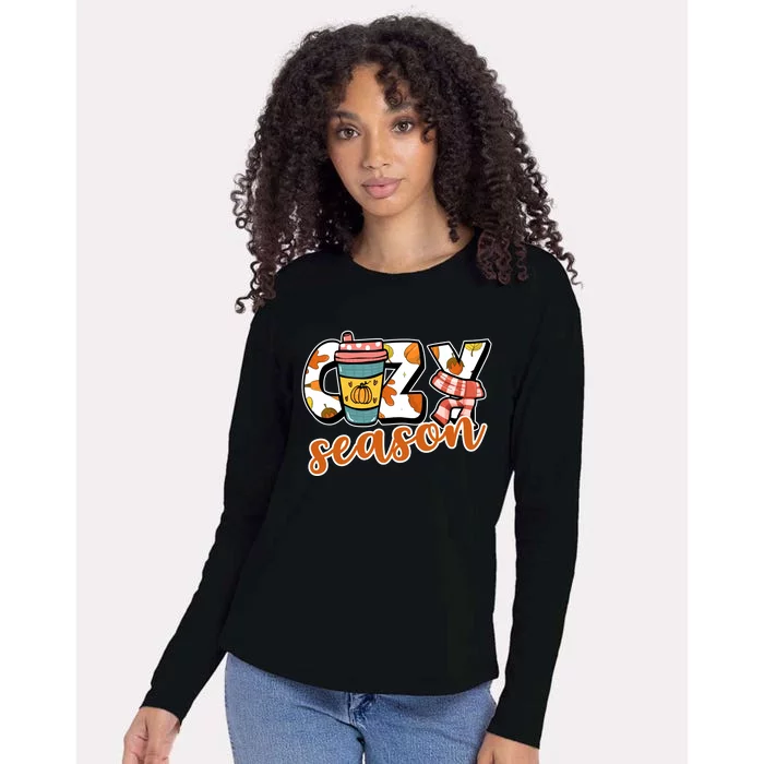 Cute Crazy Season Fall Autumn Coffee Pumpkin Spice Womens Cotton Relaxed Long Sleeve T-Shirt