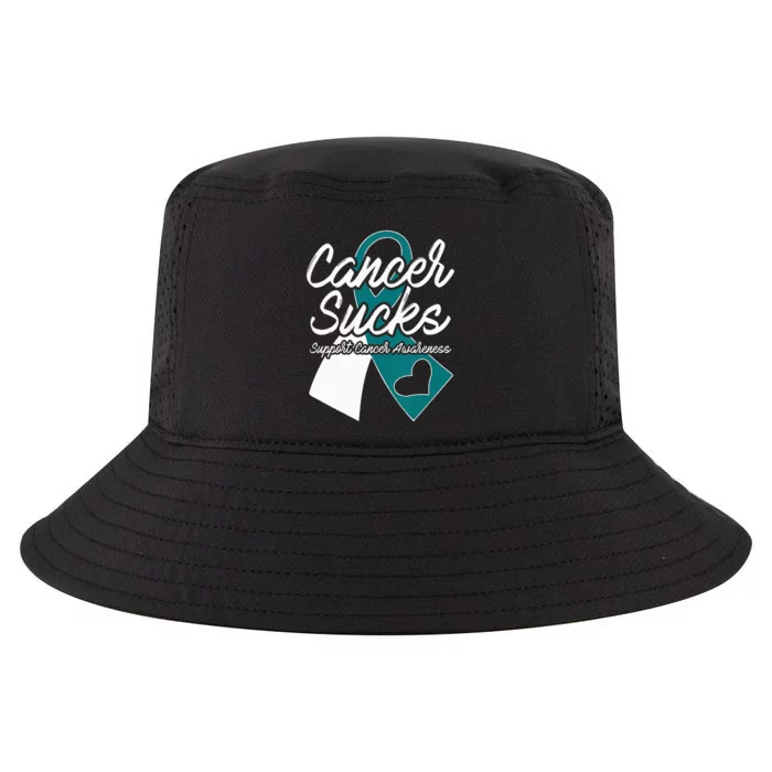 Cervical Cancer Sucks Teal White Support Ribbon Cool Comfort Performance Bucket Hat