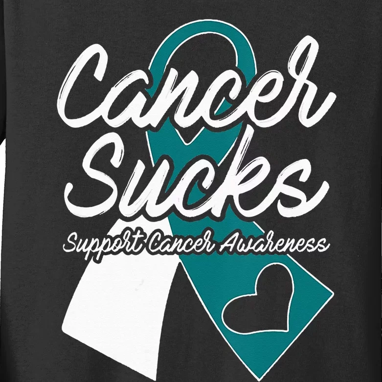 Cervical Cancer Sucks Teal White Support Ribbon Kids Long Sleeve Shirt