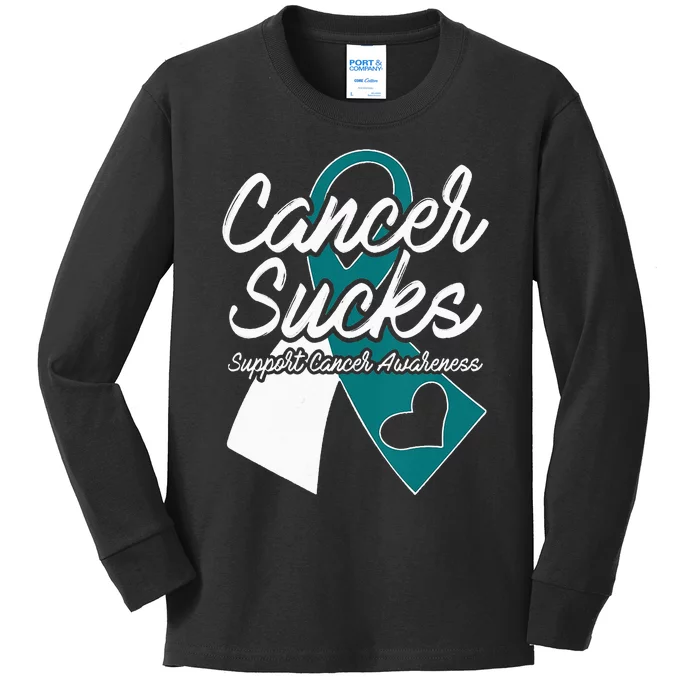 Cervical Cancer Sucks Teal White Support Ribbon Kids Long Sleeve Shirt