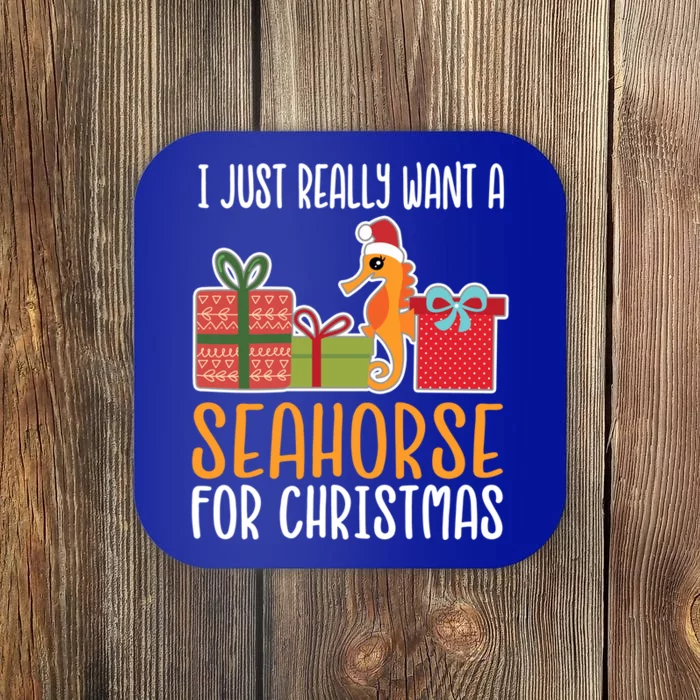 Cute Christmas Seahorse I Want A Seahorse Funny Gift Coaster