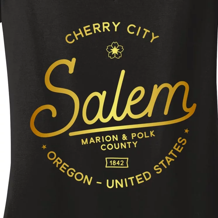 Cherry City Salem Oregon Marion & Polk County 1842 Women's V-Neck T-Shirt