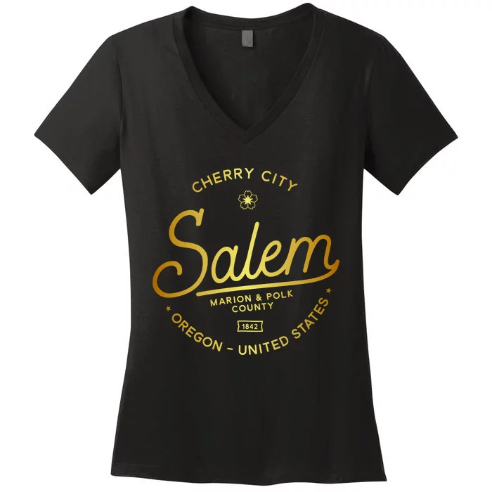 Cherry City Salem Oregon Marion & Polk County 1842 Women's V-Neck T-Shirt