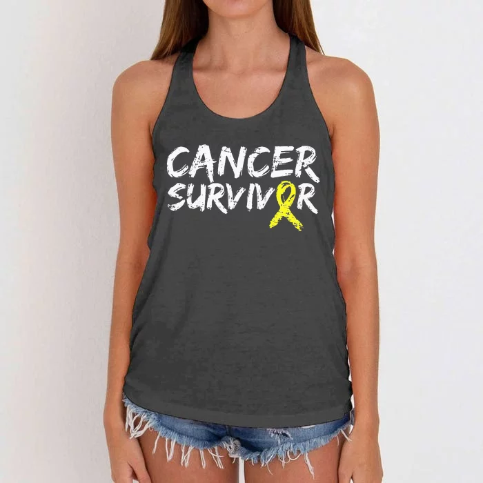 Childhood Cancer Survivor Yellow Ribbon Awareness Support Women's Knotted Racerback Tank