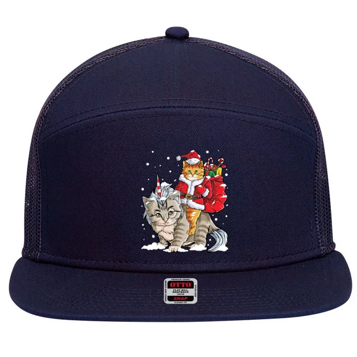 Cat Christmas Santa Caticorn Unicorn Meowy Catmas Xmas Great Gift 7 Panel Mesh Trucker Snapback Hat