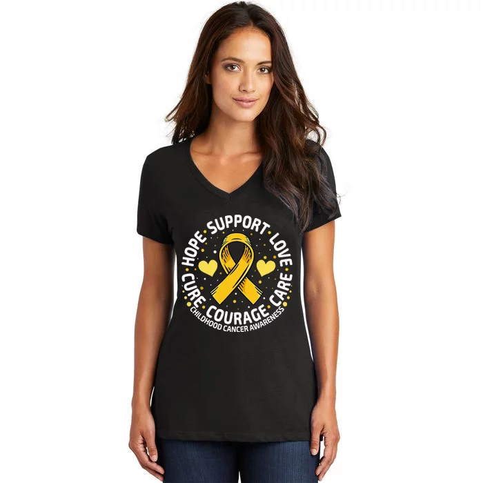 Childhood Cancer Support Family Childhood Cancer Awareness Women's V-Neck T-Shirt