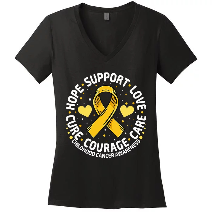 Childhood Cancer Support Family Childhood Cancer Awareness Women's V-Neck T-Shirt