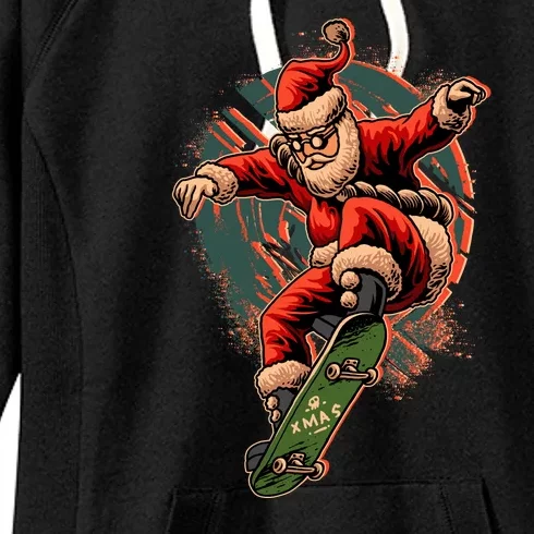 Cool Christmas Skateboarding Santa Claus Women's Fleece Hoodie