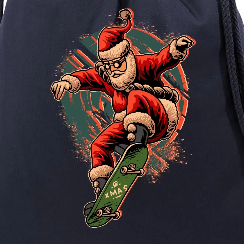 Cool Christmas Skateboarding Santa Claus Drawstring Bag