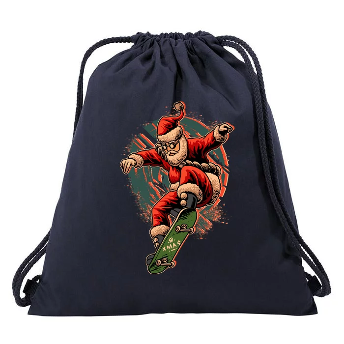 Cool Christmas Skateboarding Santa Claus Drawstring Bag