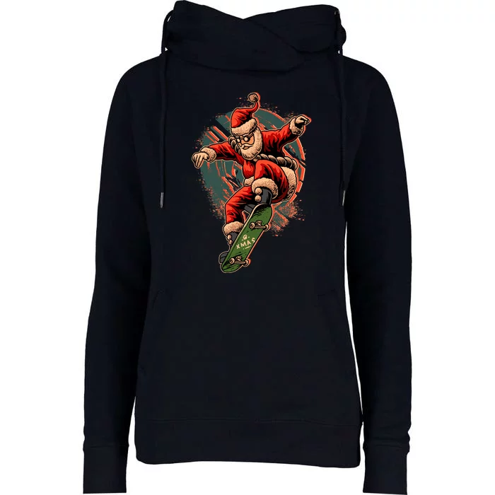 Cool Christmas Skateboarding Santa Claus Womens Funnel Neck Pullover Hood