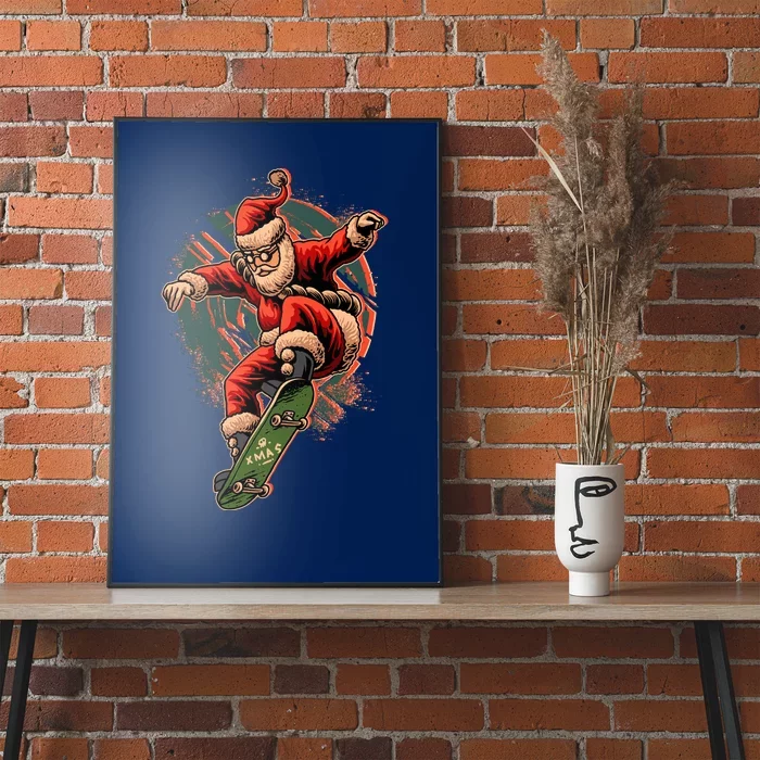 Cool Christmas Skateboarding Santa Claus Poster