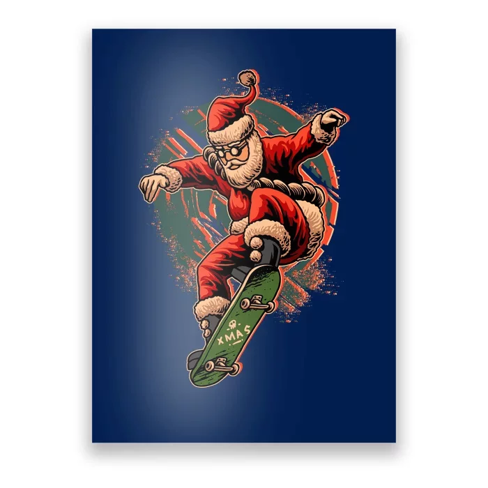 Cool Christmas Skateboarding Santa Claus Poster