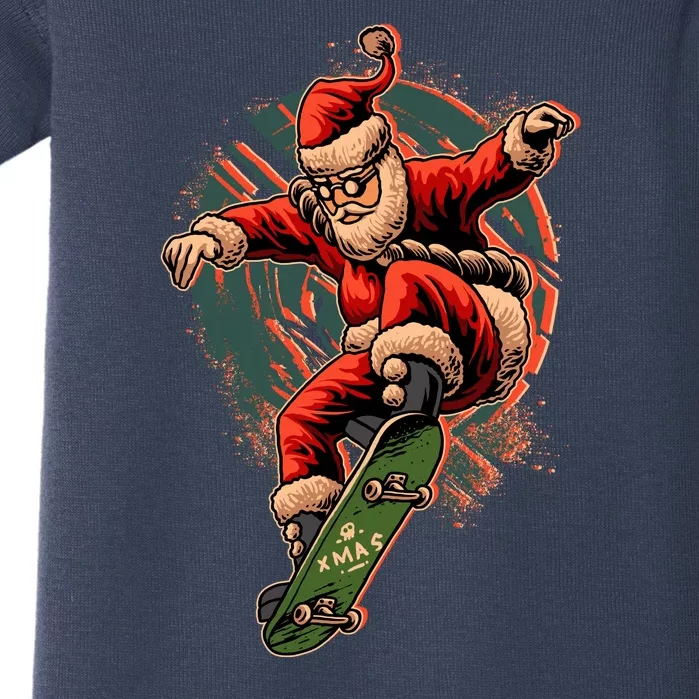 Cool Christmas Skateboarding Santa Claus Baby Bodysuit