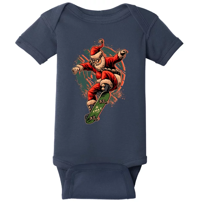 Cool Christmas Skateboarding Santa Claus Baby Bodysuit