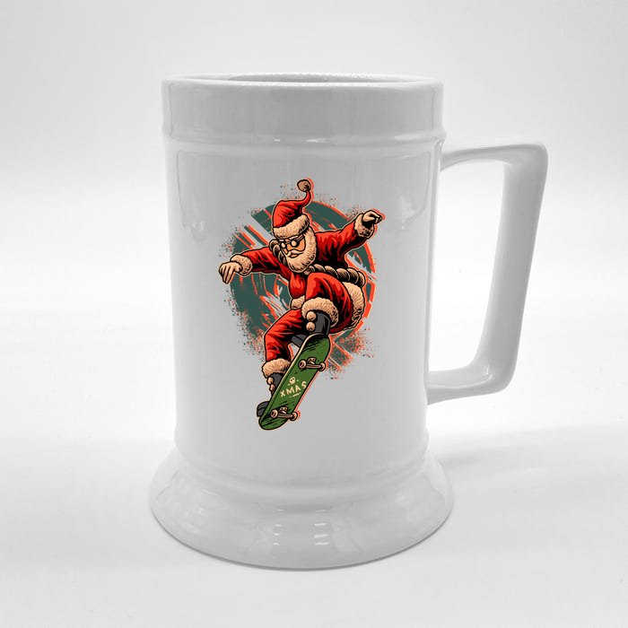 Cool Christmas Skateboarding Santa Claus Front & Back Beer Stein