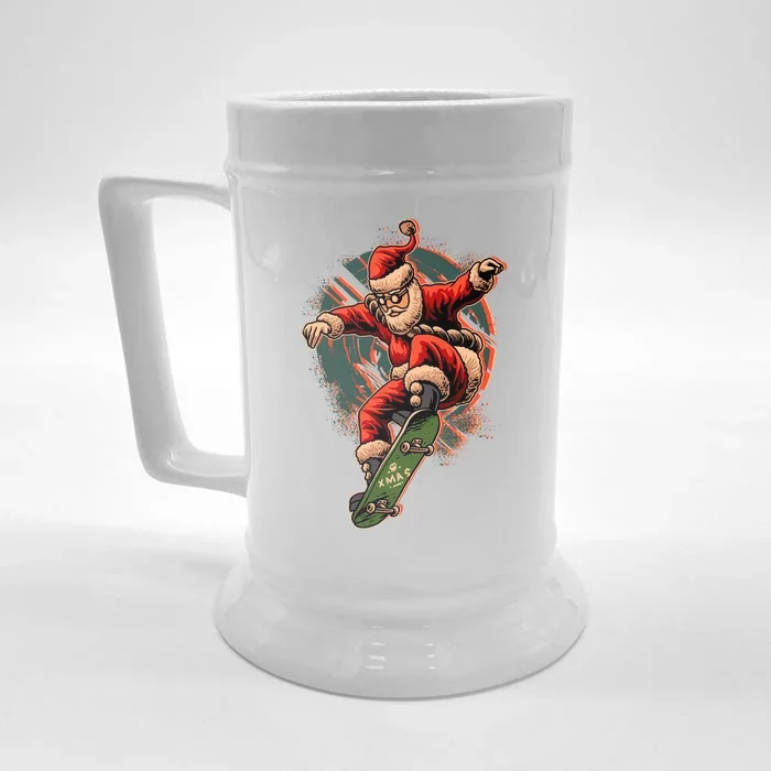 Cool Christmas Skateboarding Santa Claus Front & Back Beer Stein