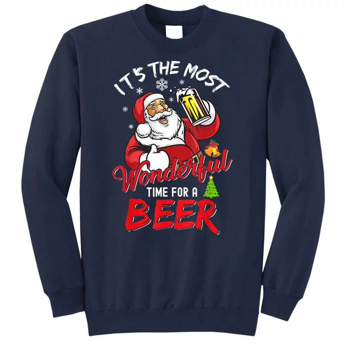 Christmas Cute Santa Claus Wonderful Drinking Beer Time Xmas Gift Tall Sweatshirt