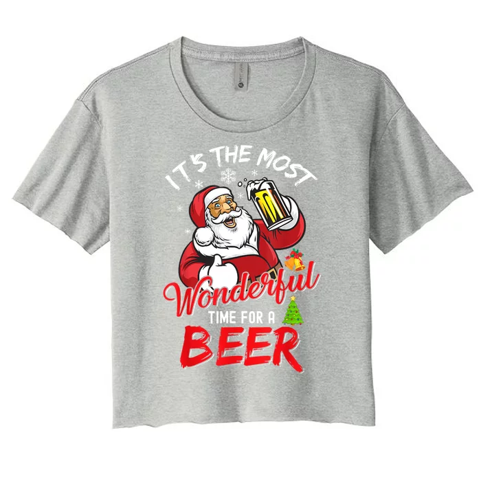 Christmas Cute Santa Claus Wonderful Drinking Beer Time Xmas Gift Women's Crop Top Tee