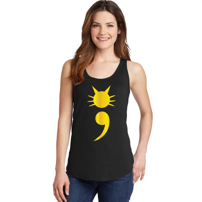 Cute Cat Semicolon May Mental Health Awareness Month Ladies Essential Tank