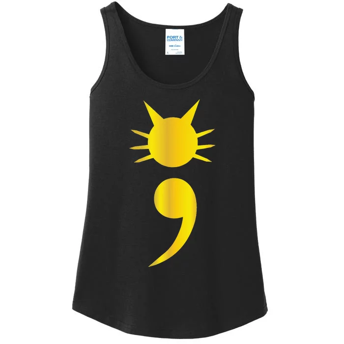 Cute Cat Semicolon May Mental Health Awareness Month Ladies Essential Tank