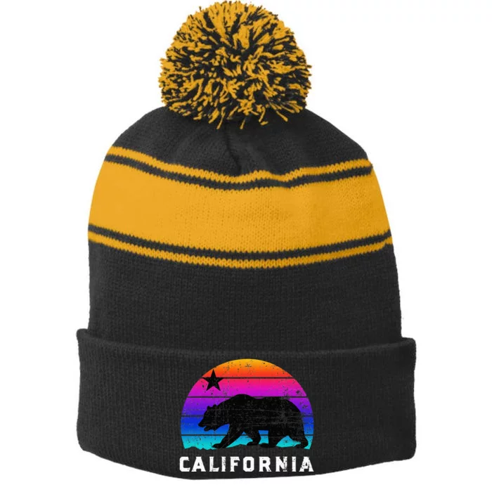 California California State Cali Lover Stripe Pom Pom Beanie