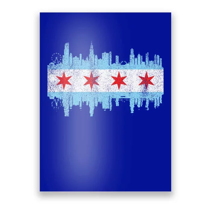 Chicago City Skyline Flag Vintage Chicago City Poster