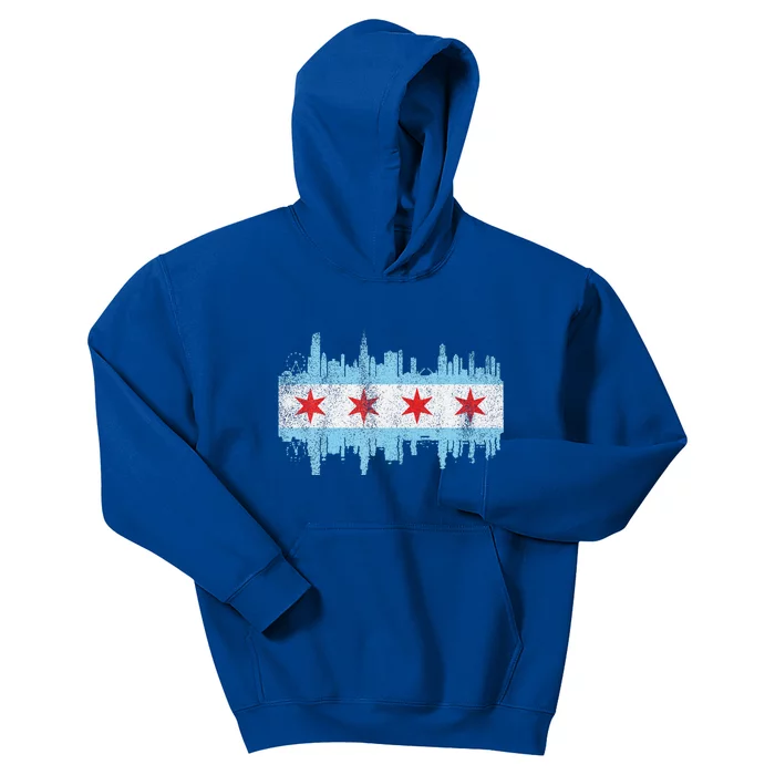 Chicago City Skyline Flag Vintage Chicago City Kids Hoodie