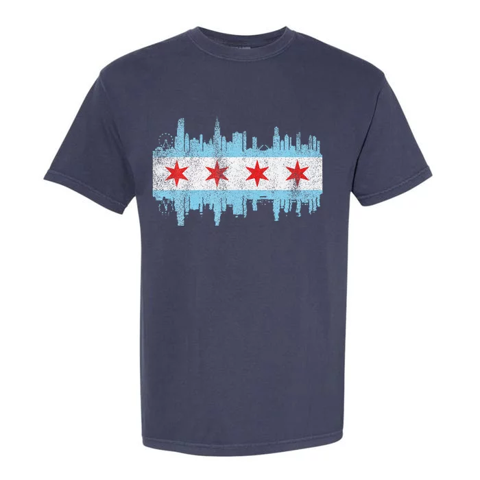 Chicago City Skyline Flag Vintage Chicago City Garment-Dyed Heavyweight T-Shirt