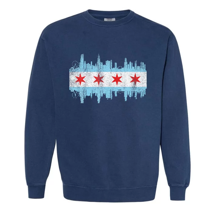 Chicago City Skyline Flag Vintage Chicago City Garment-Dyed Sweatshirt