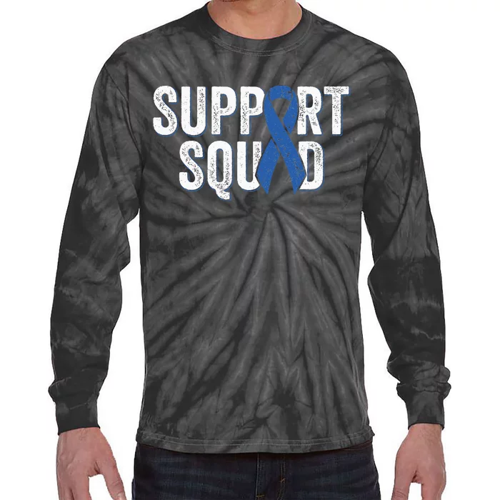 Colon Cancer Support Squad Blue Colorectal Awareness Ribbon Tie-Dye Long Sleeve Shirt