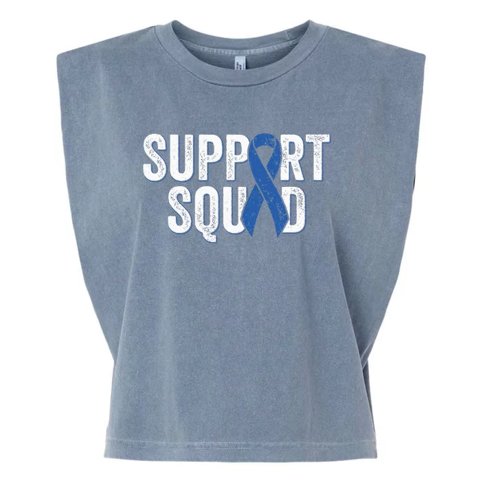 Colon Cancer Support Squad Blue Colorectal Awareness Ribbon Garment-Dyed Women's Muscle Tee