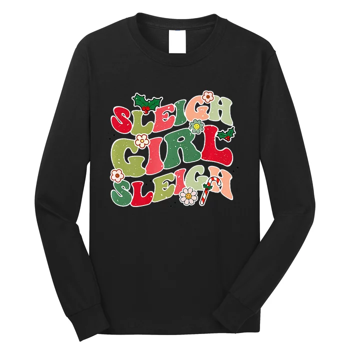 Cute Christmas Sleigh  Sleigh Retro Holiday Design Long Sleeve Shirt