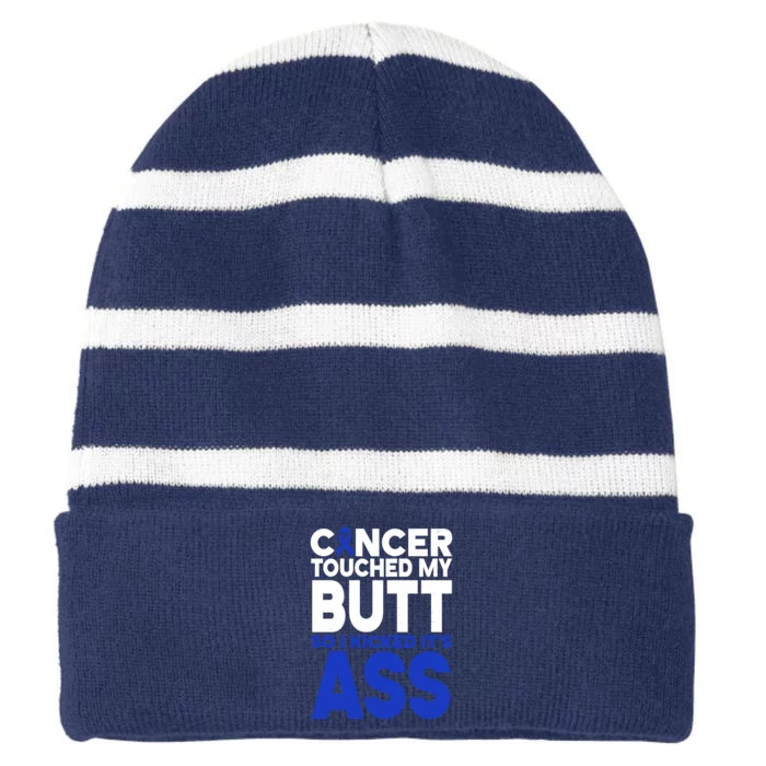 Colon Cancer Survivor Awareness Funny Striped Beanie with Solid Band