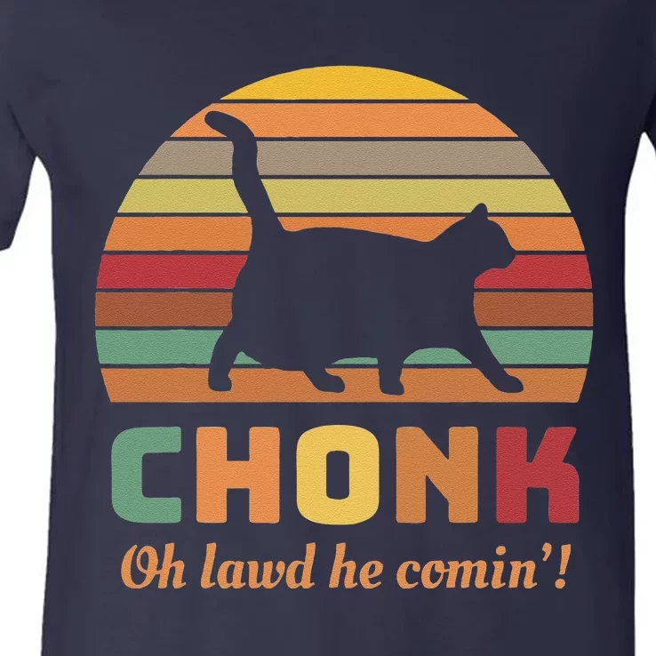 Chonk Cat Scale Meme Retro Oh Lawd He Comin Memes V-Neck T-Shirt