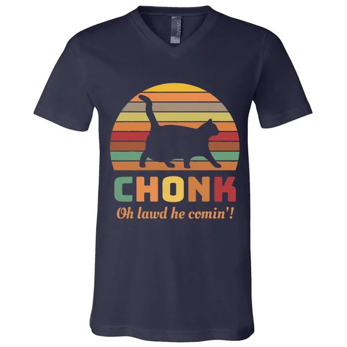 Chonk Cat Scale Meme Retro Oh Lawd He Comin Memes V-Neck T-Shirt