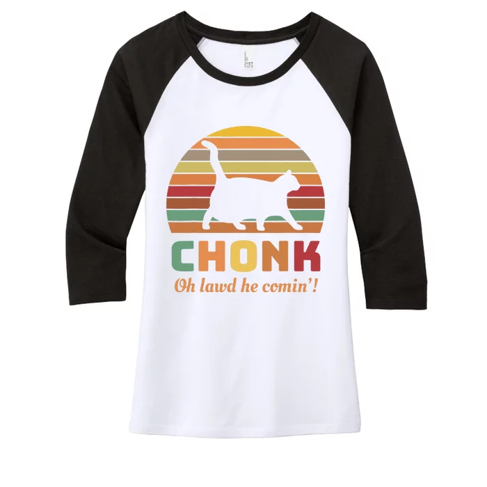 Chonk Cat Scale Meme Retro Oh Lawd He Comin Memes Women's Tri-Blend 3/4-Sleeve Raglan Shirt