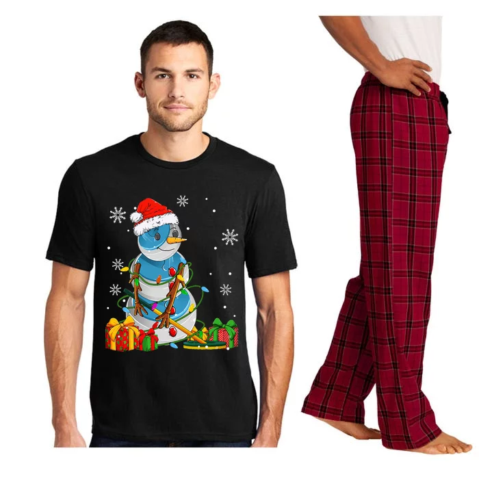 Curling Christmas Snowman Wearing Santa Hat Pajamas Pajama Set