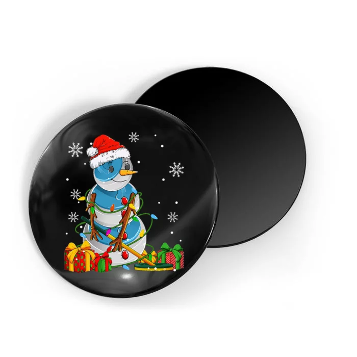 Curling Christmas Snowman Wearing Santa Hat Pajamas Magnet