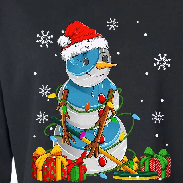 Curling Christmas Snowman Wearing Santa Hat Pajamas Cropped Pullover Crew