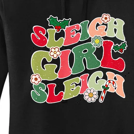 Cute Christmas Sleigh  Sleigh Retro Holiday Design Women's Pullover Hoodie