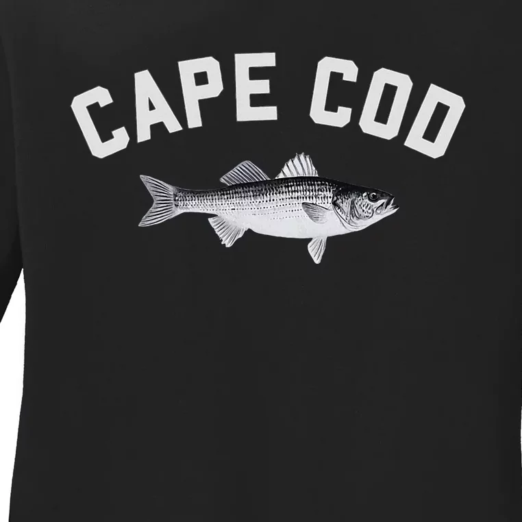 Cape Cod Striper Striped Bass Fun Fishing Design Ladies Long Sleeve Shirt