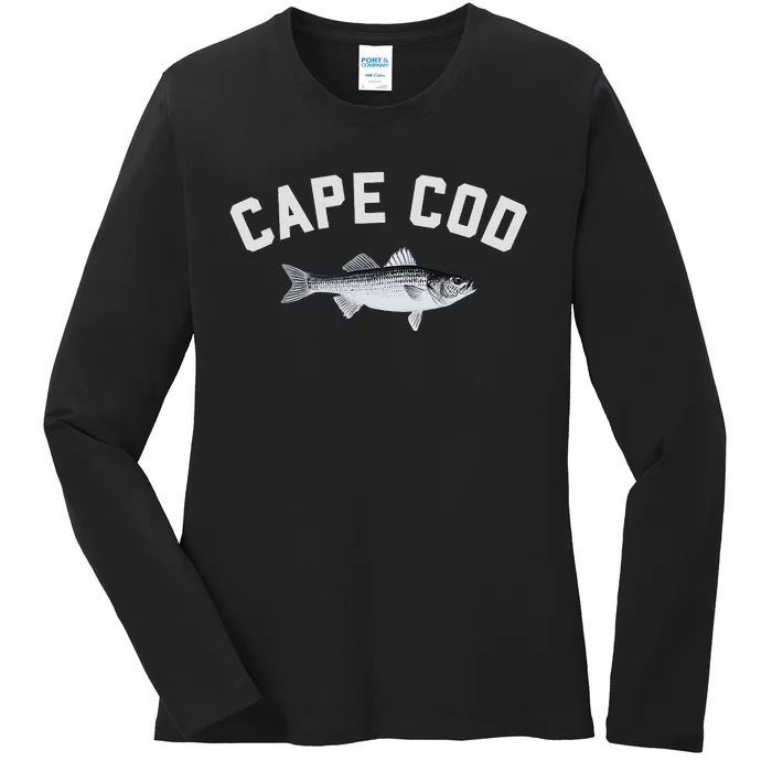 Cape Cod Striper Striped Bass Fun Fishing Design Ladies Long Sleeve Shirt