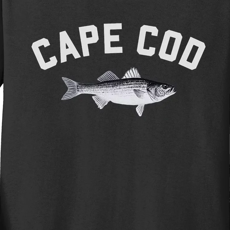 Cape Cod Striper Striped Bass Fun Fishing Design Kids Long Sleeve Shirt