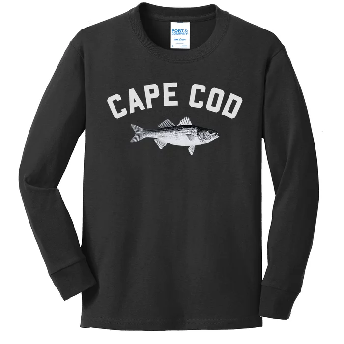 Cape Cod Striper Striped Bass Fun Fishing Design Kids Long Sleeve Shirt