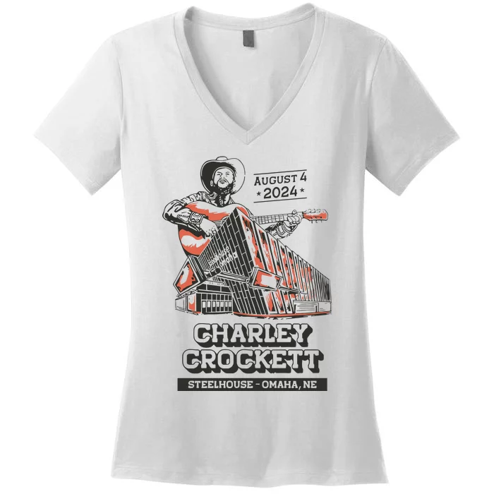 Charley Crockett Show In Omaha Ne On Aug 4 2024 Women's V-Neck T-Shirt