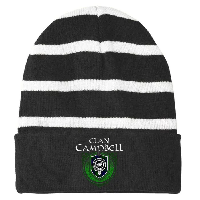 Clan Campbell Surname Scottish Clan Crest Tartan Badge Striped Beanie with Solid Band