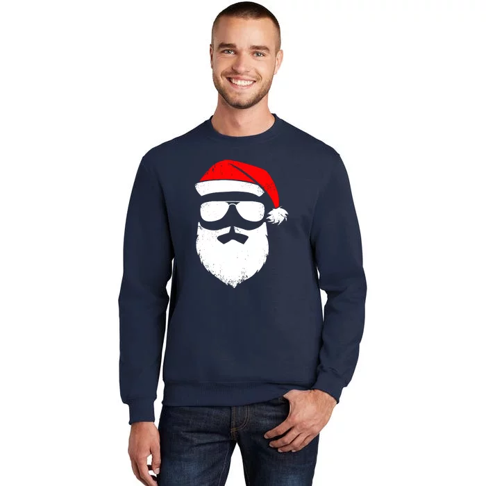 Christmas Cute Santa Claus Face Sunglasses With Hat Beard Gift Tall Sweatshirt